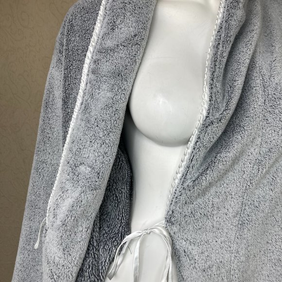 Oscar de la Renta Pink Label Plush Gray Shawl Collar Robe Satin Trim Belt - Picture 11 of 14